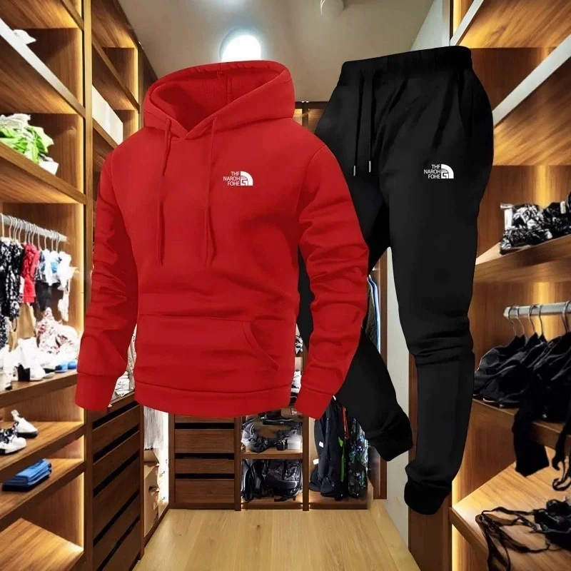 Outdoor Sport Hoodie - Męski jesienno-zimowy wzorzysty zestaw casualowy dwuczęściowy: